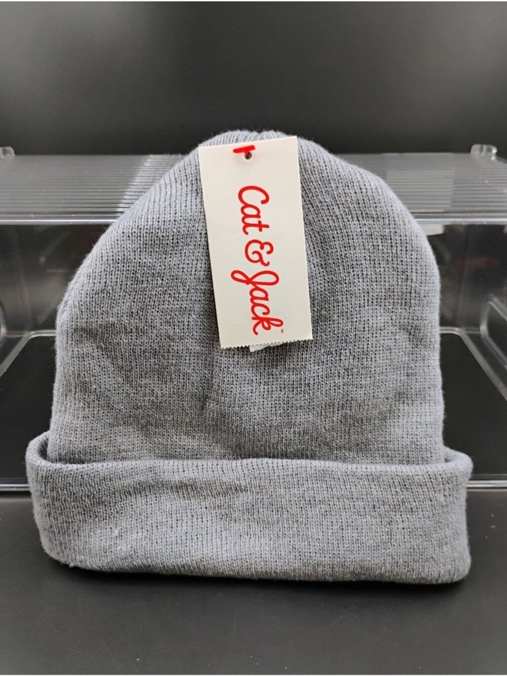 Cat & Jack Gray Knit Beanie Hat For Kids Soft Folded Cuff Design